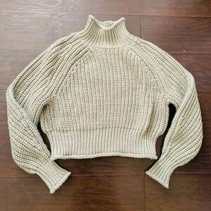 H&M Light Green Cropped Turtleneck Chunky Knit Sweater